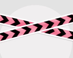 Two chevron-patterned tape strips in pink and black arranged parallel to each other.