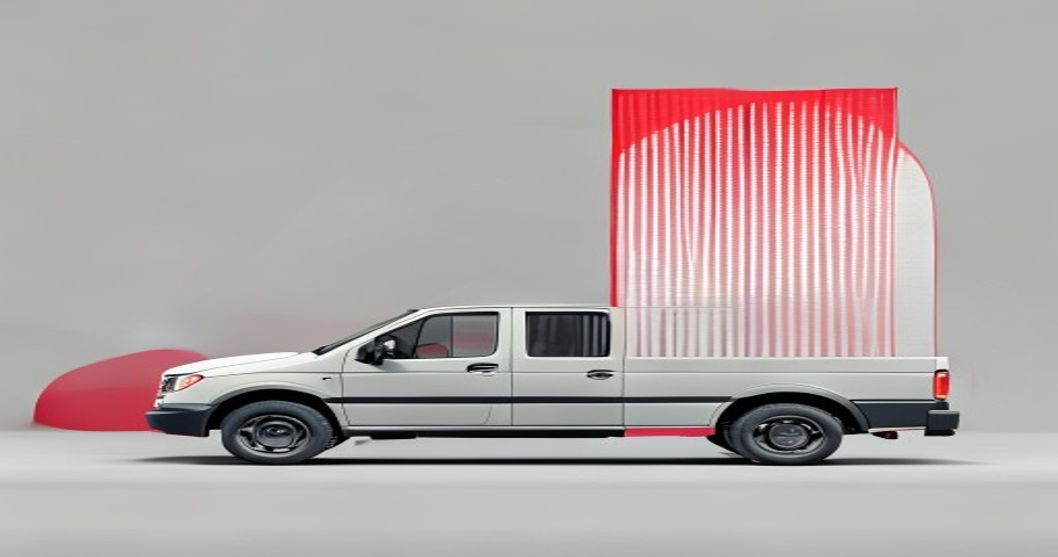 A delivery van beside a roadside billboard, both blank